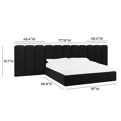 Palani Black Velvet King Bed with Wings