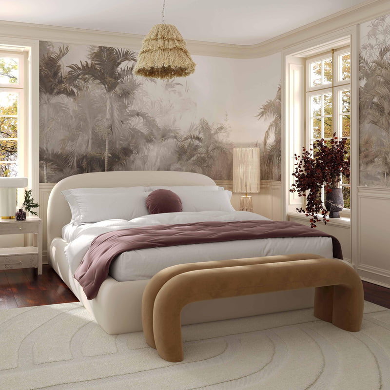 "Bara Cream Textured Velvet King Bed "