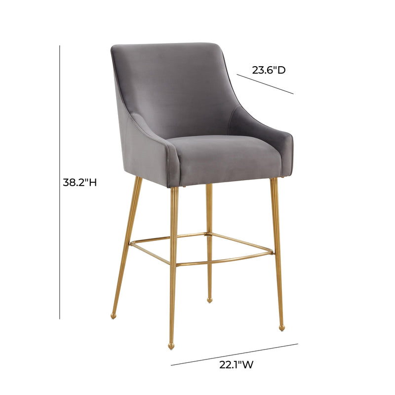 Beatrix Dark Grey Velvet Counter Stool - Gold Legs