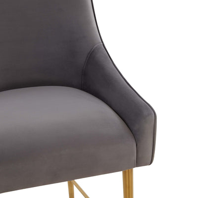 Beatrix Dark Grey Velvet Bar Stool - Gold Legs