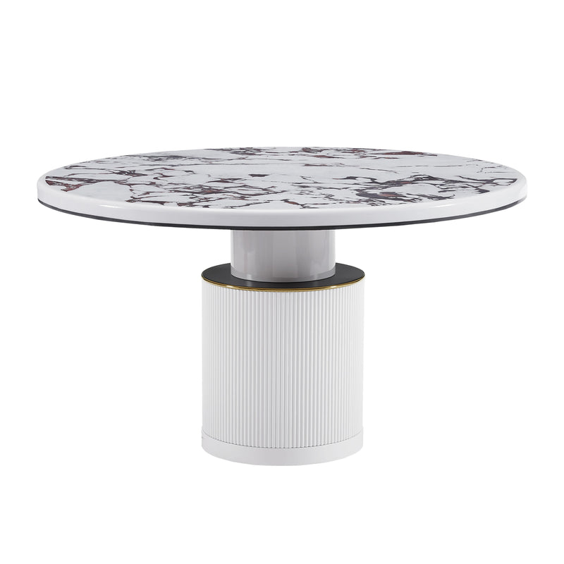 Vanessa White Marble Lacquer 53" Round Dining Table