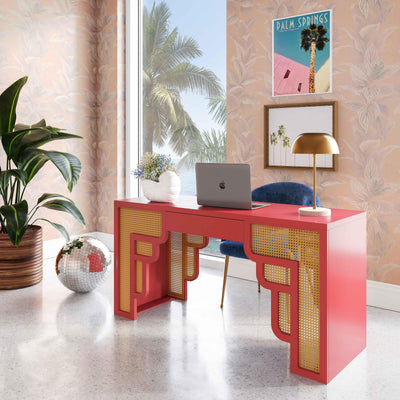 Suzie Coral Pink & Rattan Executive Desk