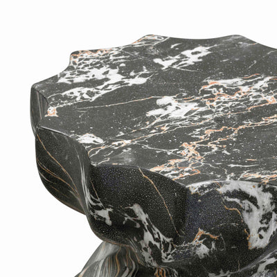 Turin Black Faux Marble Indoor / Outdoor Concrete Stool