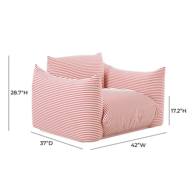 Saint Tropez Pearl and Red Striped Stuffed Outdoor Armchair