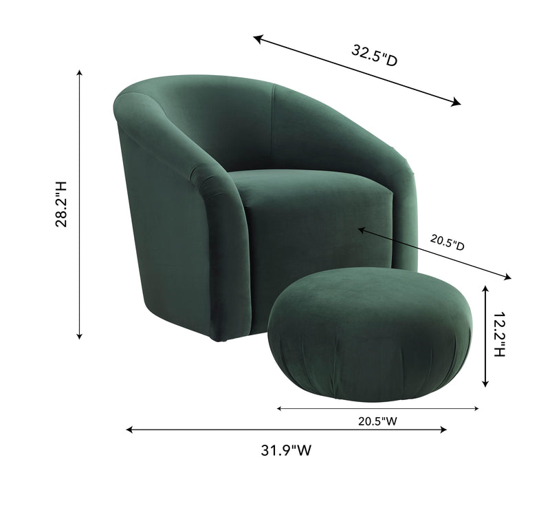 Boboli Forest Green Velvet Chair + Ottoman Set