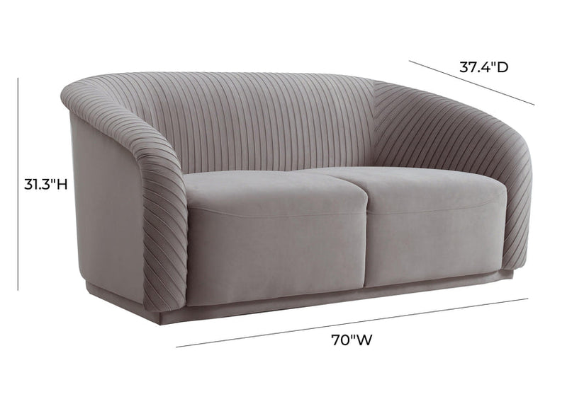 Yara Pleated Grey Velvet Loveseat