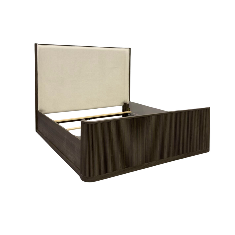 Sylvie Queen UPH Bed with White Fabric in Dark Brown