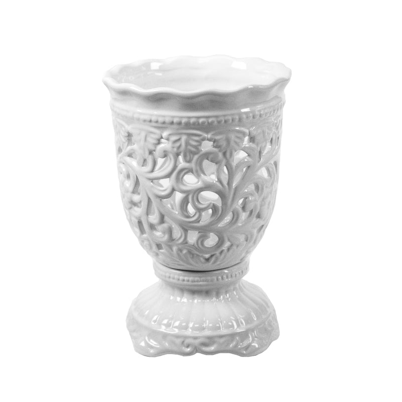 PIERCED FOOTED WHITE VASE 10"