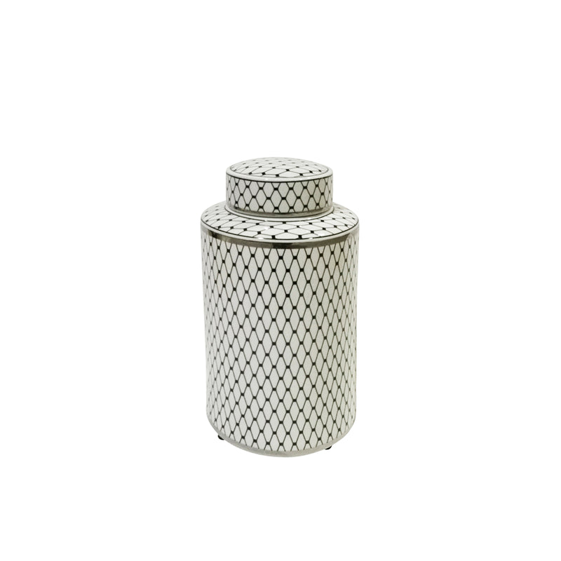 WHIT/BLACK JAR W/ SILVER TRIM12"