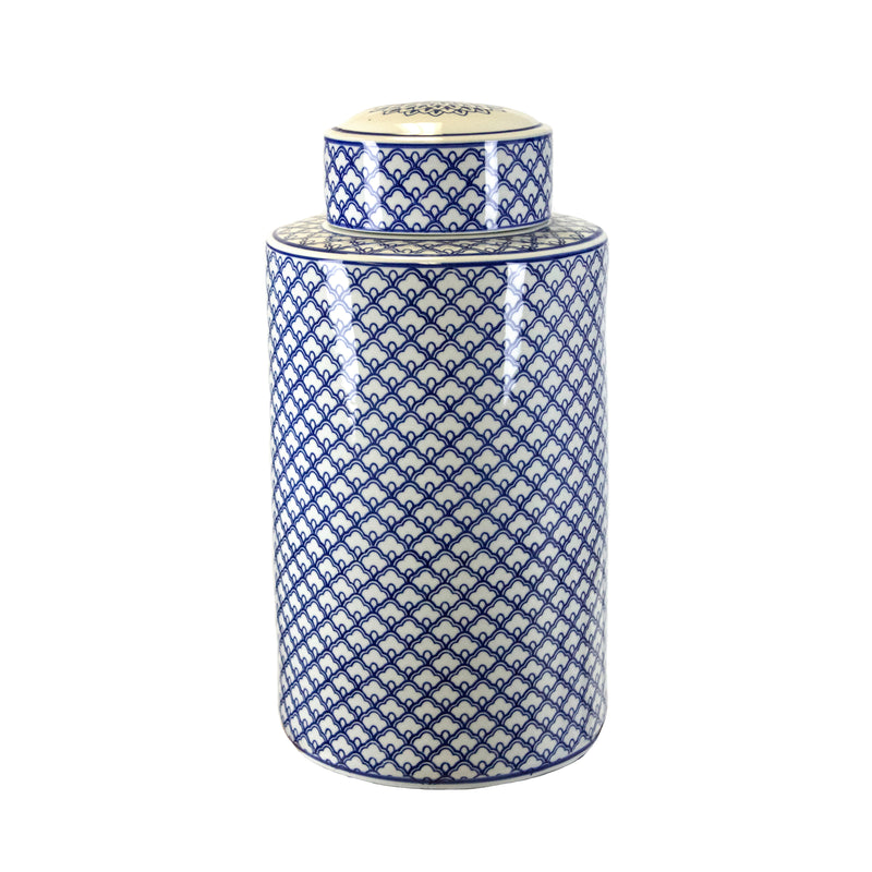 Decorative Covered Jar, Blue/White