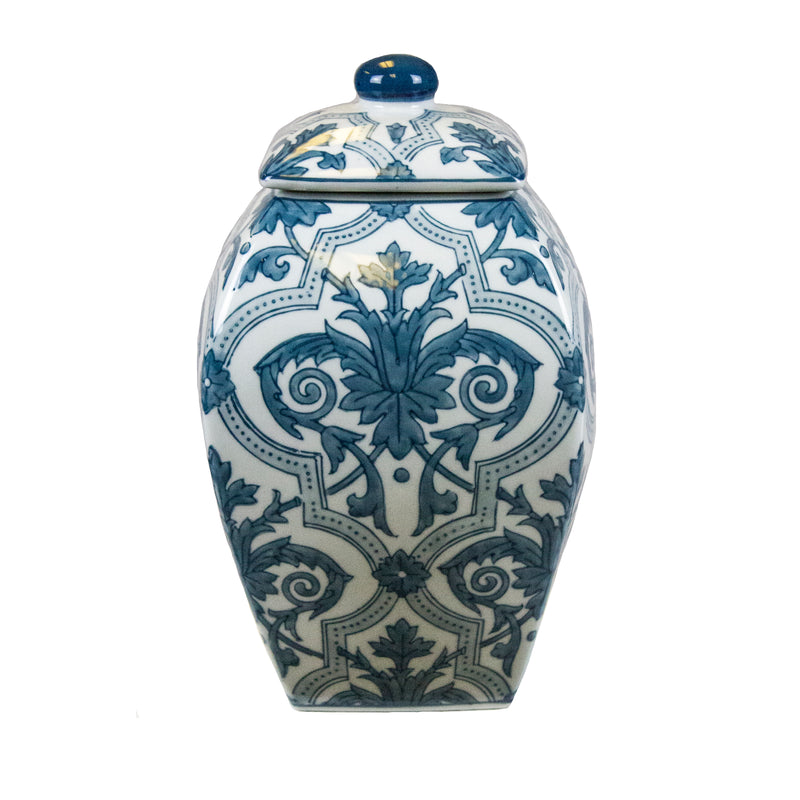 Decorative Covered Jar, Blue/White