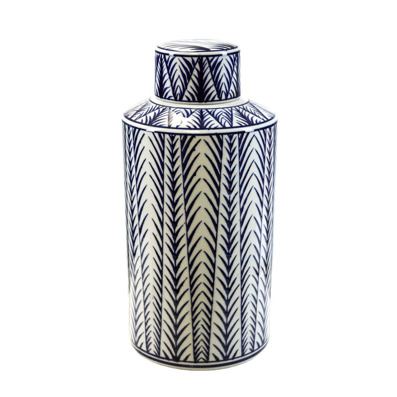 Decorative Covered Jar, Blue/White