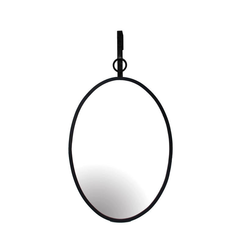 BLACK HANGING MIRROR, OVAL