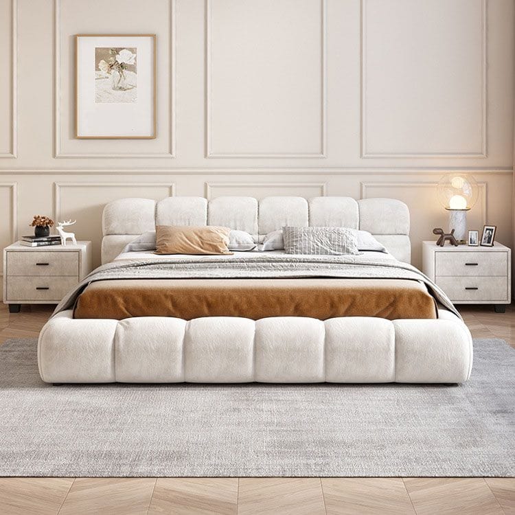 Modern Light Beige Chenille Upholstered Bed by Alhome