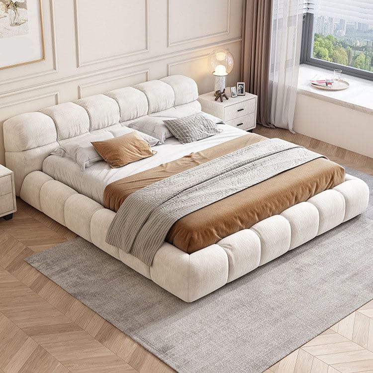 Modern Light Beige Chenille Upholstered Bed by Alhome