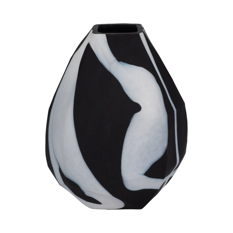 Glass, 10" Abstract Contemporary Vase, Black