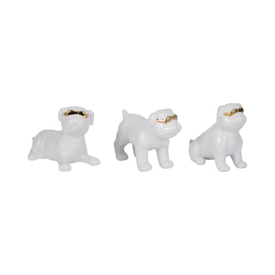 S/3 7" Pugs With Sunglasses, White