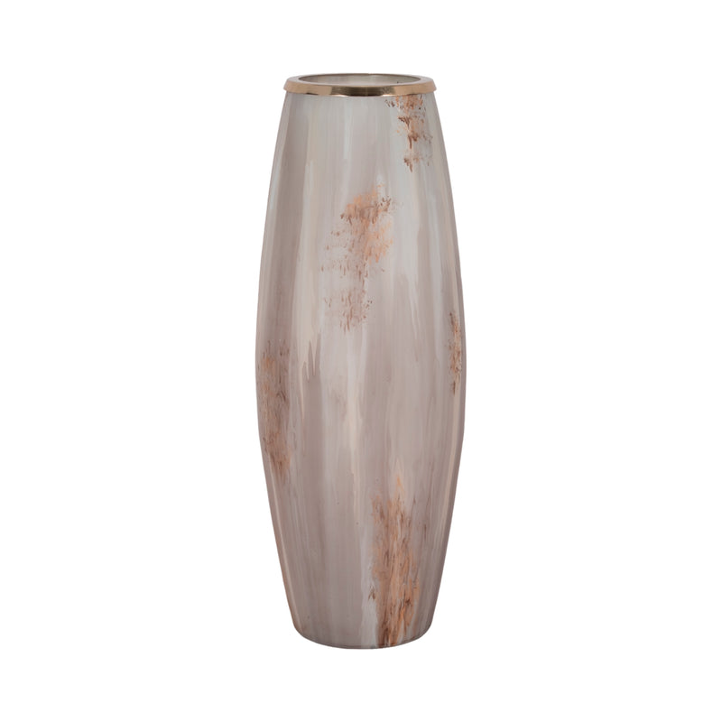 24" Curved Glass Vase Opal Finish, Ivory Multi