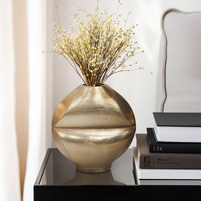 9" Byram, Metal Slit Vase, Champagne