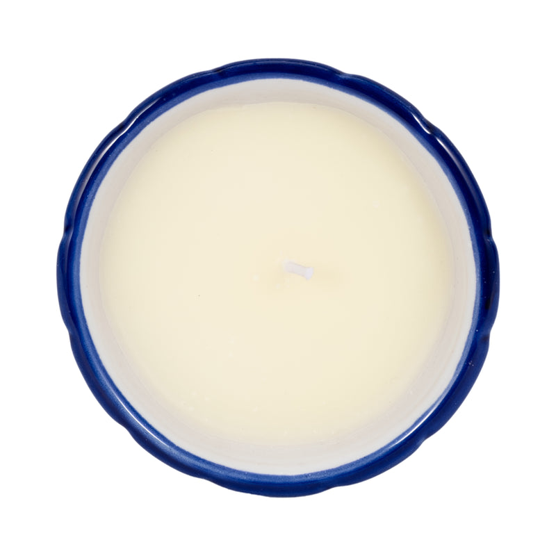 4", 6oz Fluted Chinoiserie Candle , Blue/white