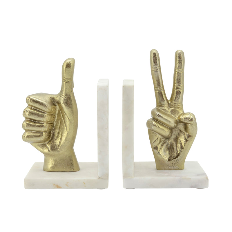 S/2 HAND SIGN BOOKENDS, GOLD