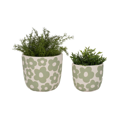 S/2 7/9" Flower Power Planters, Light Green