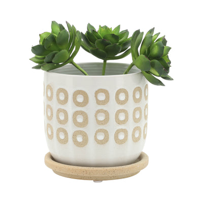 S/2 5/6" CIRCLES PLANTER W/ SAUCER, WHITE