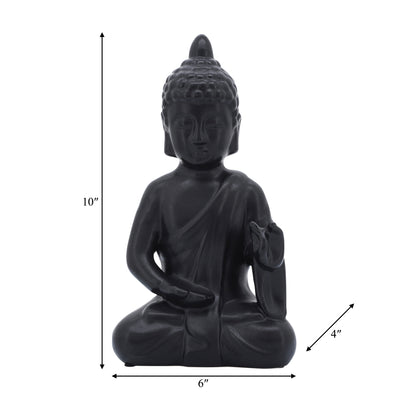 10", BLACK CERAMIC SEATED BUDDHA