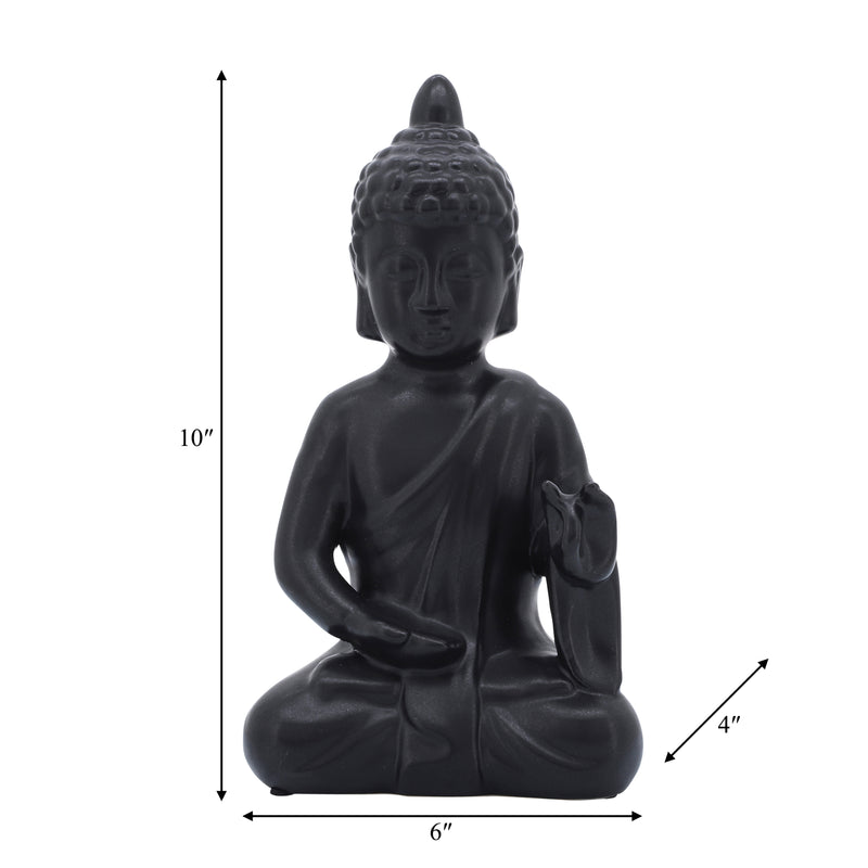 10", BLACK CERAMIC SEATED BUDDHA