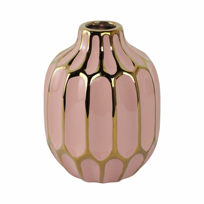 CERAMIC VASE 8", BLUSH/GOLD