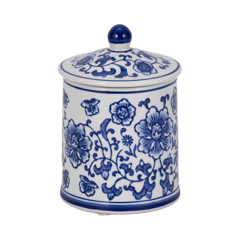 Cer, 6" 8oz Chinoiserie Scntd Candle W/lid,wht/blu