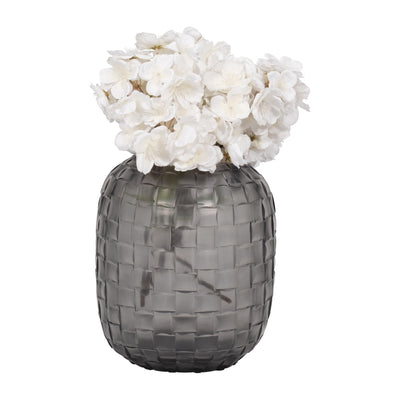 Jordan Glass, 9" Woven Finish Vase, Gray