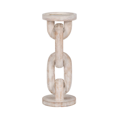 Wood, 11" Chain Pillar Candle Holder, White