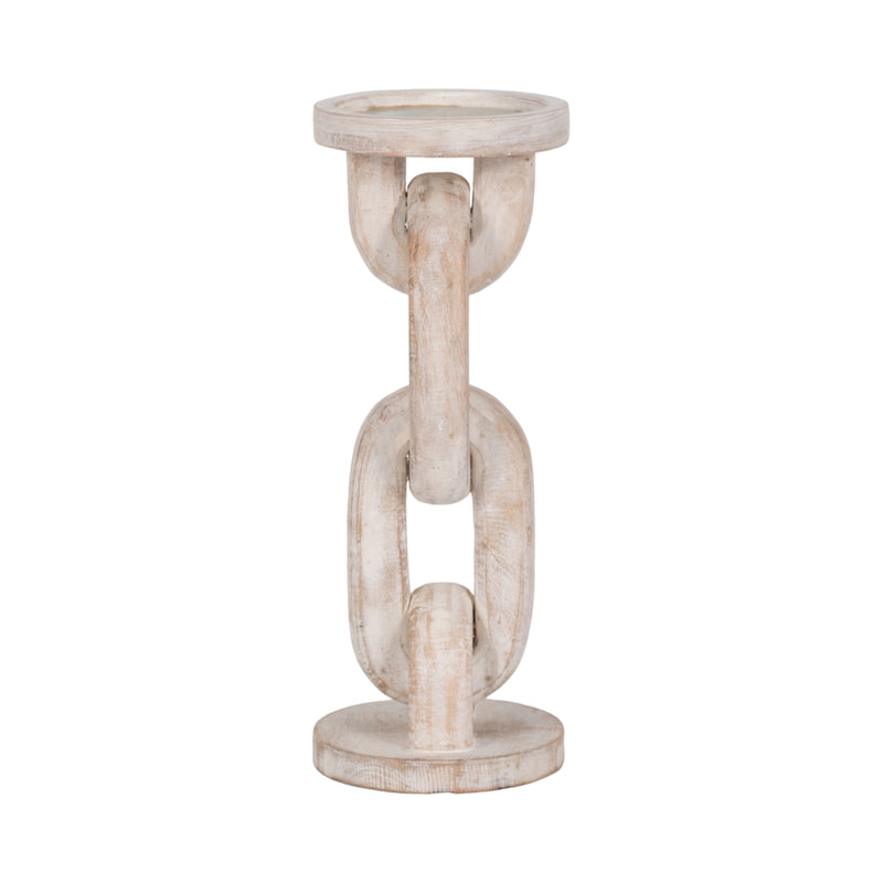 Wood, 11" Chain Pillar Candle Holder, White