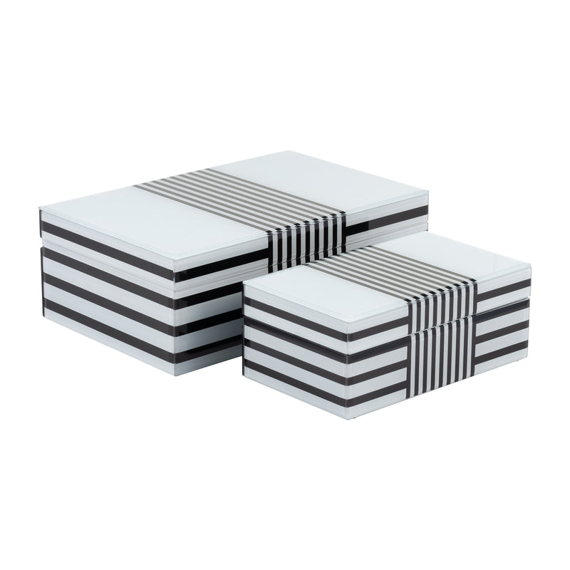 WOOD, S/2 8/11" STRIPED BOXES, BLACK/WHITE