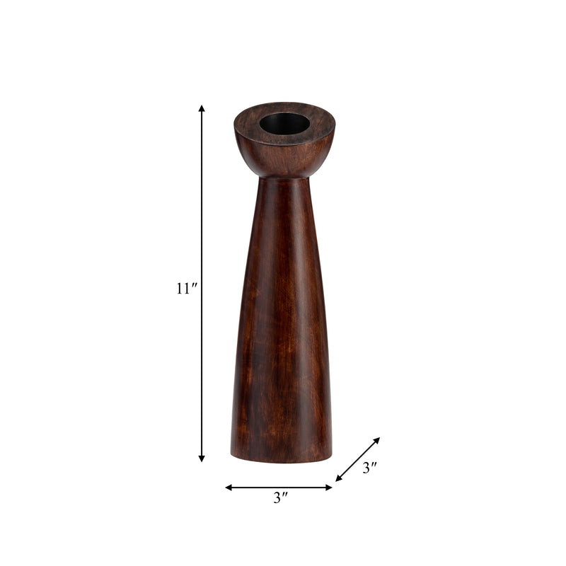 WOOD, 11"H SLANTED CANDLE HOLDER, BROWN