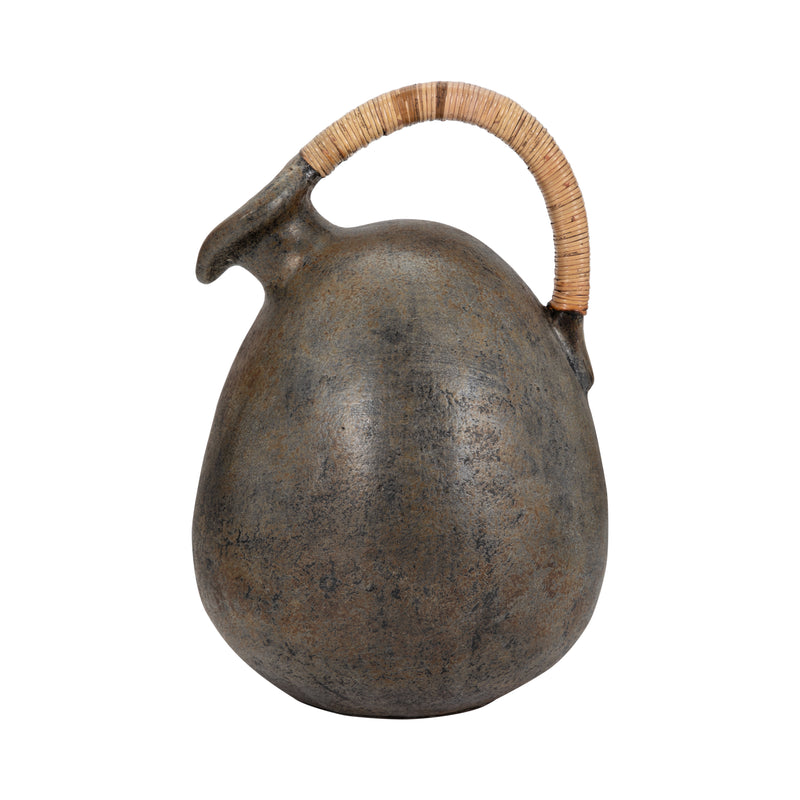 Terracotta, 16" Rustic Jug W/ Woven Handle, Multi