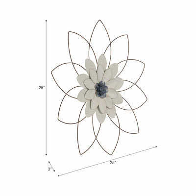 METAL 25" WALL FLOWER, WHITE/BLUE, WB