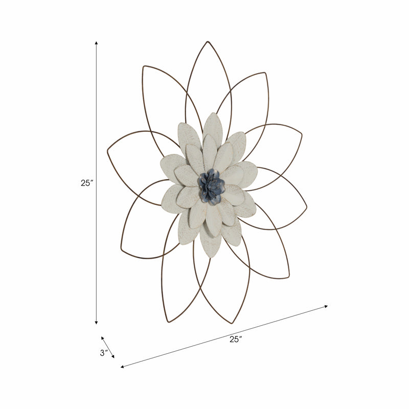 METAL 25" WALL FLOWER, WHITE/BLUE, WB