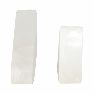 S/2 5" Alabaster Triangular Bookends, White