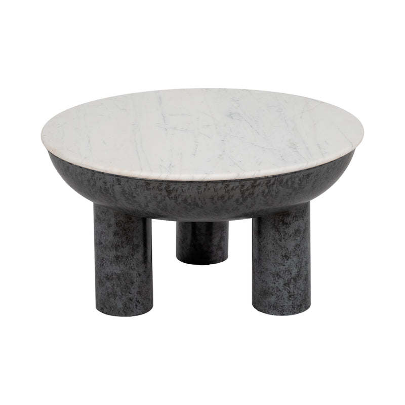 33" Chunky Leg Coffee Table Marble Top, White/blk