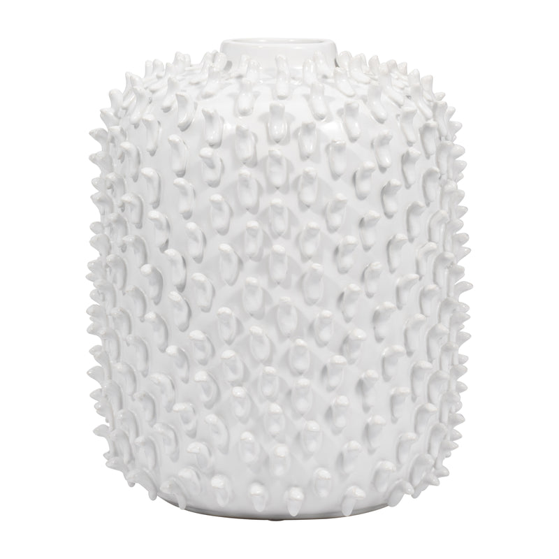 Stoneware, 11" Hand Made Dot Vase, White