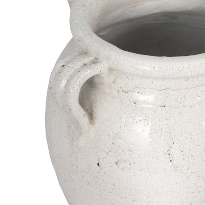 9" Terracotta Vase With Handles, White Crackle