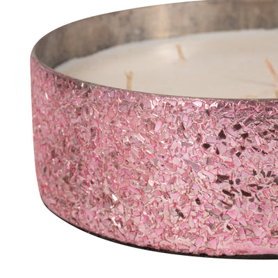 Glass, 8" 49 Oz Crackled Bowl Scented Candle, Pink