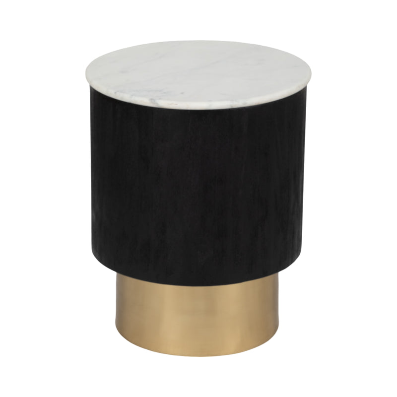 20" Gold Pedestal Accent Table Marble Top, Wht/blk