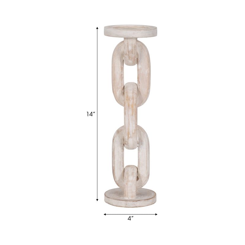 Wood, 14" Chain Pillar Candle Holder, White