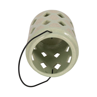 CER, 6"H DIAMOND CUT OUT LANTERN, CUCUMBER