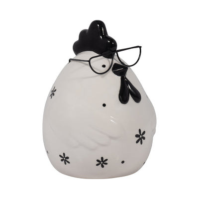 CER, 7" CHUBBY ROOSTER WITH GLASSES, BLACK/WHITE