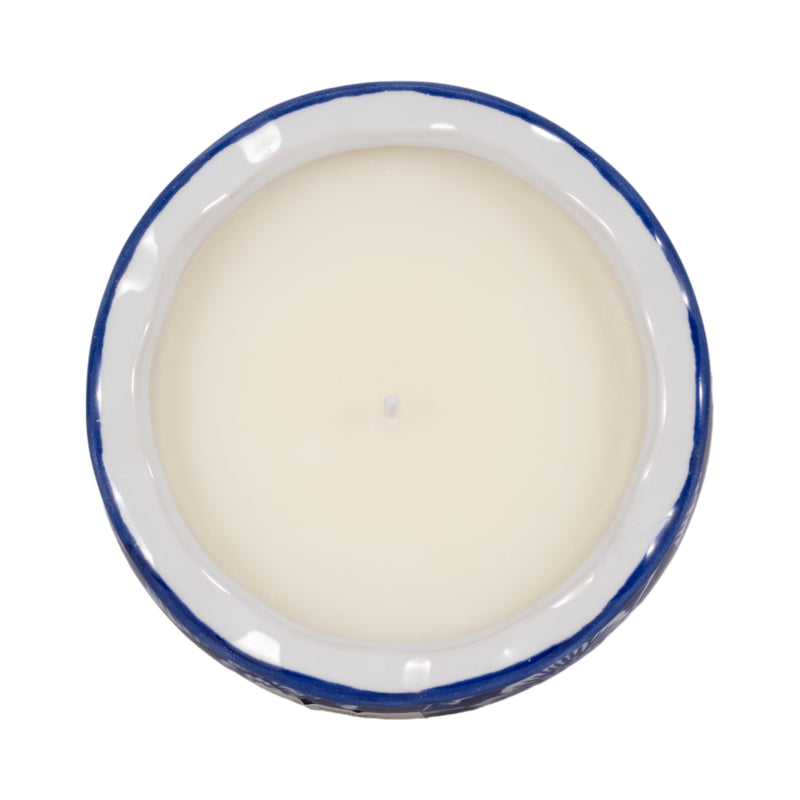 4", 7oz Round Chinoiserie Candle , Blue/white