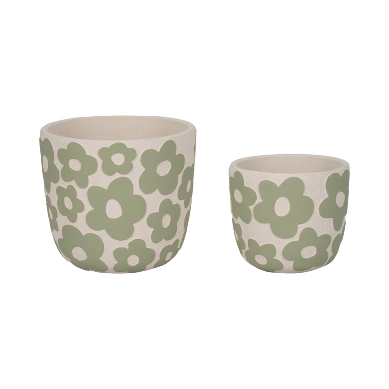 S/2 7/9" Flower Power Planters, Light Green